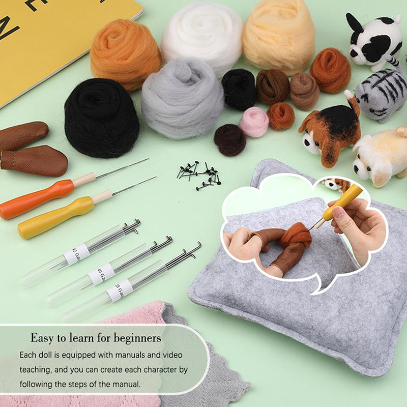 1 Set Diy Gift Needle Felting Tool Dog Wool Needle Felting Kit Non-Finished Cat Handmade Wool Felting Material Package Doll Toy