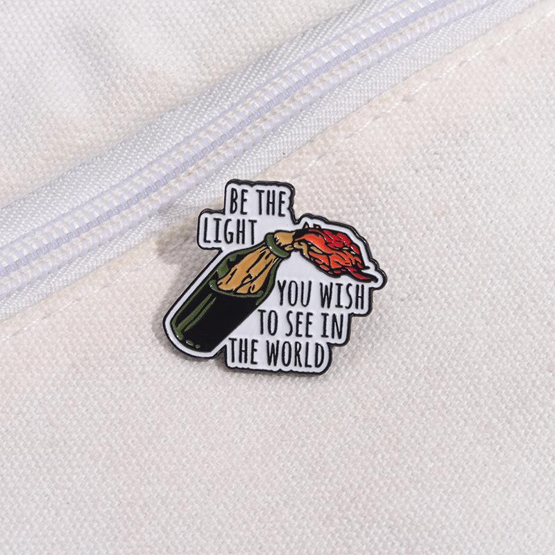 Be The Light You Wish To See In The World Enamel Pins Bottle and Light Cartoon Brooches Creative Positive Lapel Badge for Gift