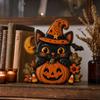 Vintage Wooden Halloween Pumpkin Tabletop Decor with Distressed for Shelf and Mantel Home