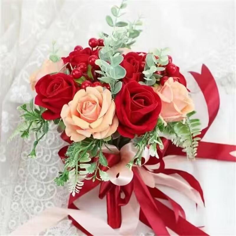 European Style Bridal Bouquet with Small Roses - Pink & White