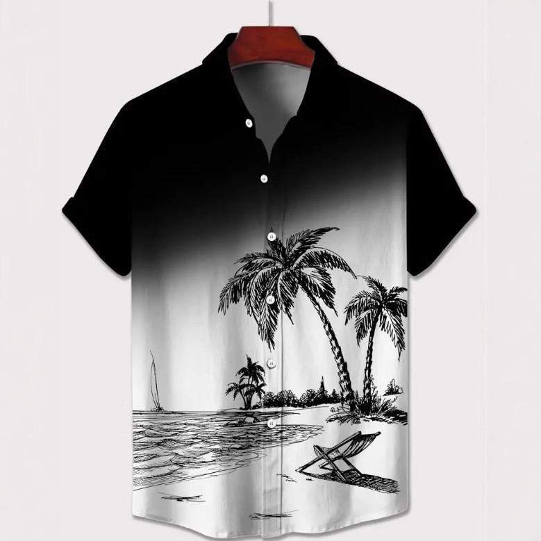 Men S Hawaiian Short Sleeve Shirt 3D Digital Printing Fashion Vacation Cardigan Lapel Shirt S