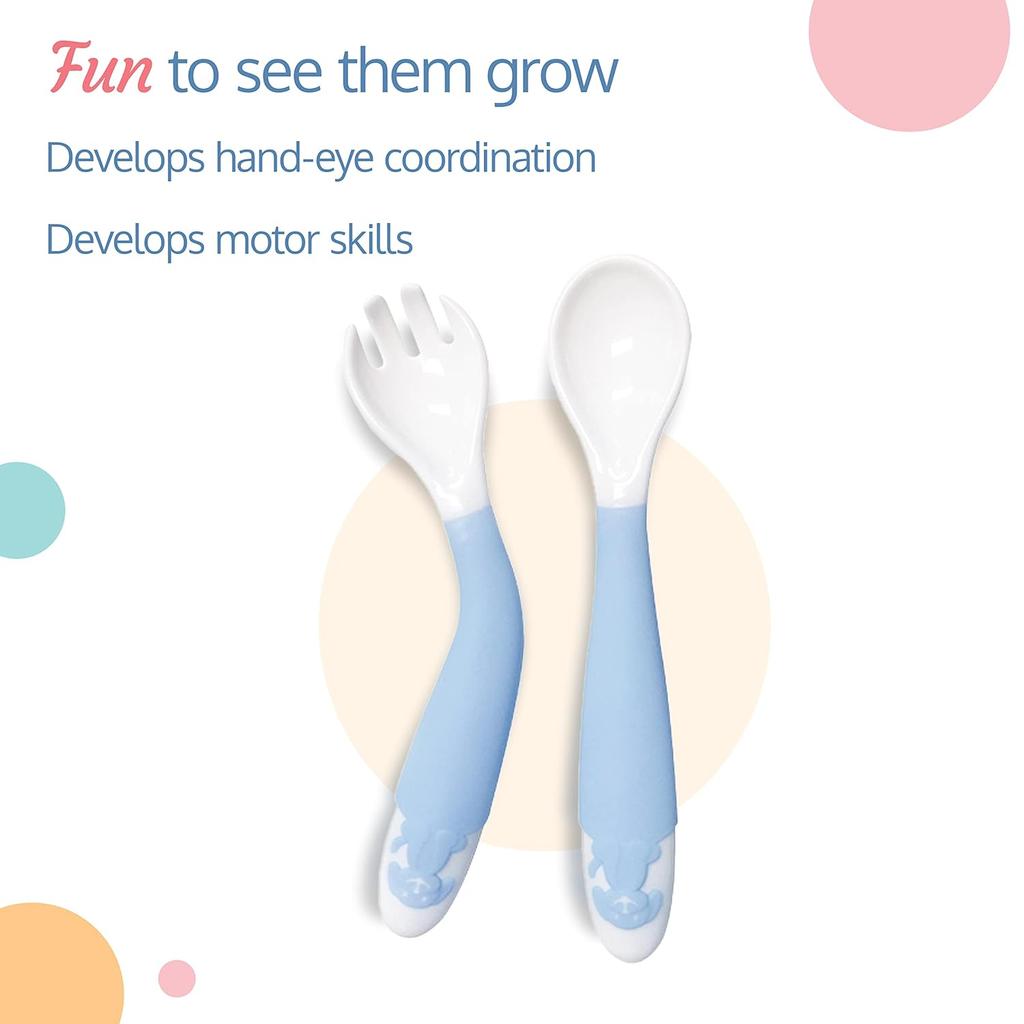 LuvLap Biegsames Esslernlöffel- und Gabelset für Babys zum Selbstfüttern Weiches Silikon 14,5 CM