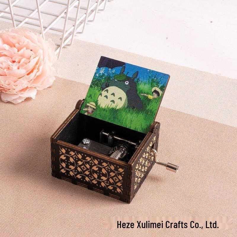 Hayao Miyazaki-Inspired Hand-Cranked Wooden Music Box - Creative Childlike Birthday Gift