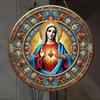 Vintage Sacred Heart of Jesus Round Aluminum Metal Sign Religious Wall Art Christian Decor Virgin Mary Floral Stars
