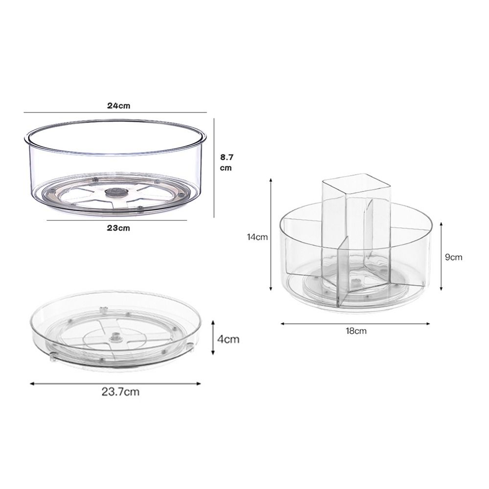 D5 New 360° Rotating Transparent Tray Shelf Desktop Spice Storage Box Base Storage Bin Home Kitchen Makeup Organizer Accessories