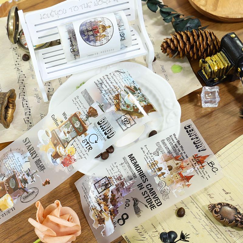 70mm*200cm Vintage Coffee Castle Landscape PET Tape Creative DIY Journal Material Collage Scrapbooking Stationery