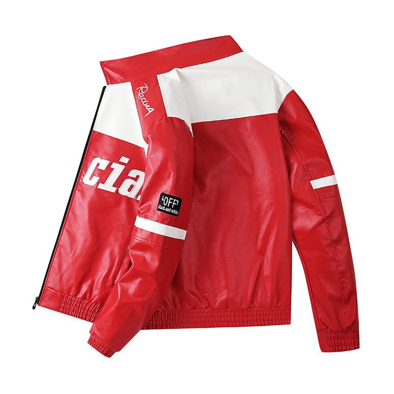 Embroidered locomotive men's leather jacket American glossy stand-up collar thickened couple baseball jersey casual flying men's leather jacket