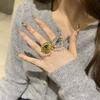 Metal Evil Eyes Rings Tassel Design Imitation Pearl Devil's Eye Ring Exaggerated Opening Finger Trendy Jewelry For Women