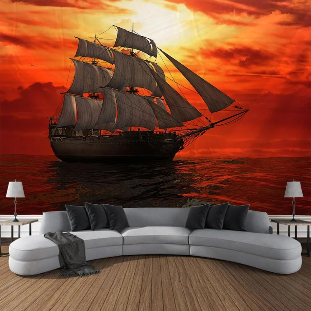 Nautical Scenery Pirate Pattern Tapestry Bedroom Living Room Tapestry Home Wall Decoration Tapestry