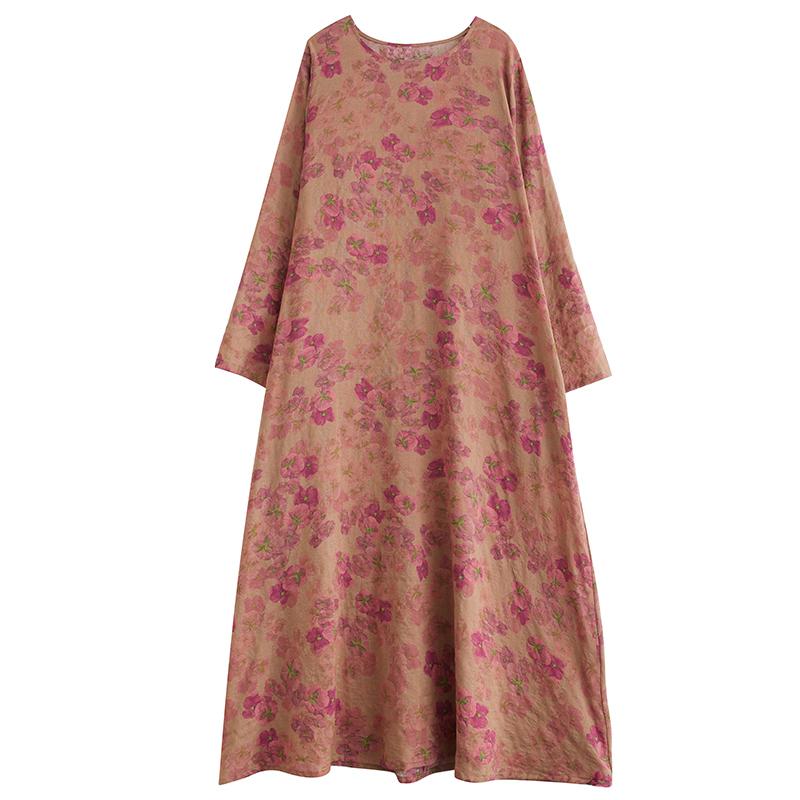 Spring Cotton Vintage Long Sleeve Print Dresses For Women Casual Loose Dress Femme Robe Vestidos Elegant Clothing