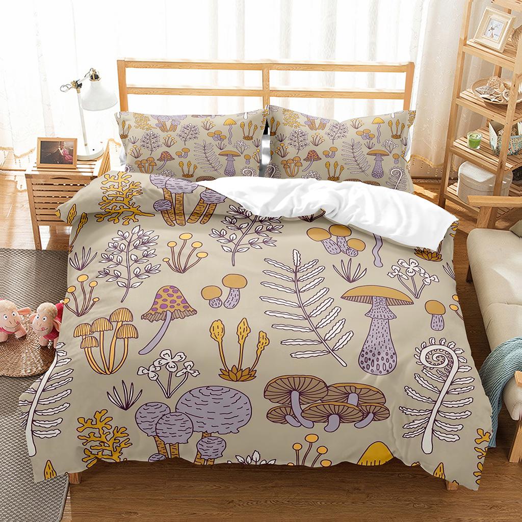 Mushroom Duvet Cover Collection Microfiber Wild Plants Flowers Bedding Collection Nature Botanical Animal Comforter Cover Single Queen Size