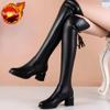 Fashion Chunky Heel Autumn Winter Above Over The Knee Shoes Woman Round Toe Height Increasing Demi-season Pu Thigh High Boots for Women
