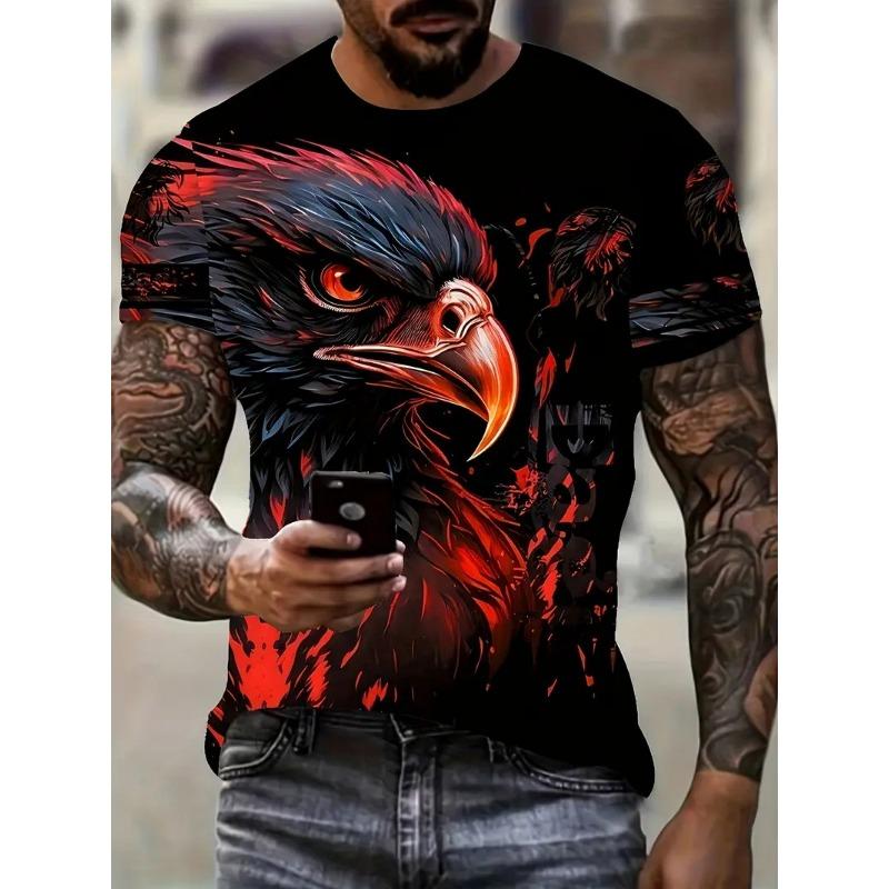 New Cool Eagle Pattern T Shirt For Men Clothing 3D Print Flame Eagle Summer Streetwear