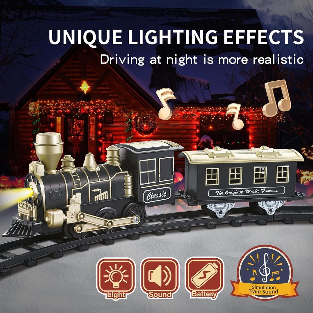 Electric Train Set for Kids Battery Operated Toy Train with Lights & Sounds Classic Train Set for Around Christmas Tree