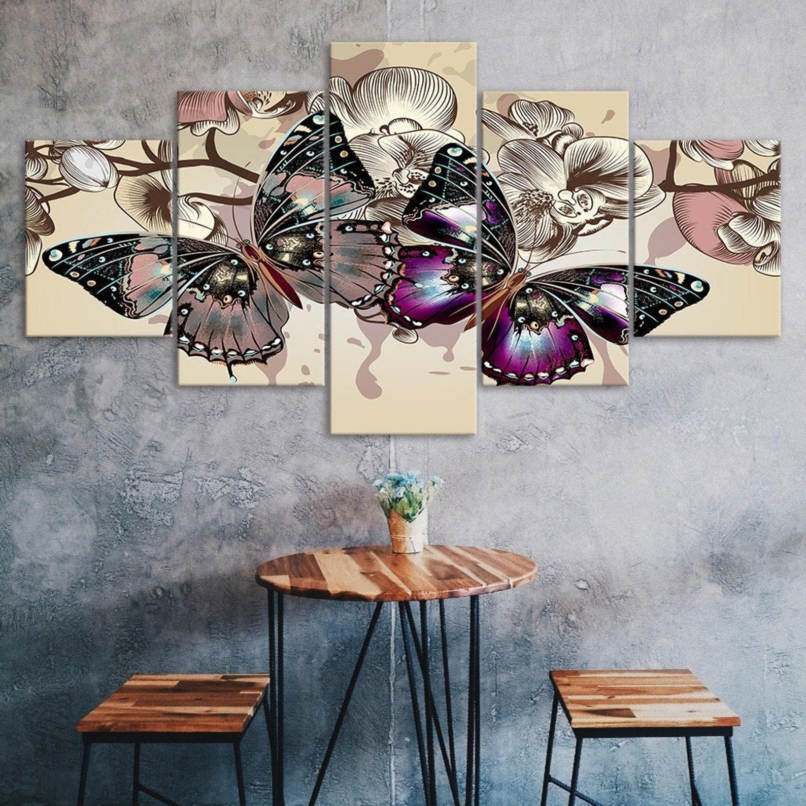 

Colorful Butterfly Orchid Flower Scenery 5 Piece Five Panel Wall Canvas Print Modern Art Poster Picture Home Decor Gift For Him For Her 20X35 20X45 20X55CM