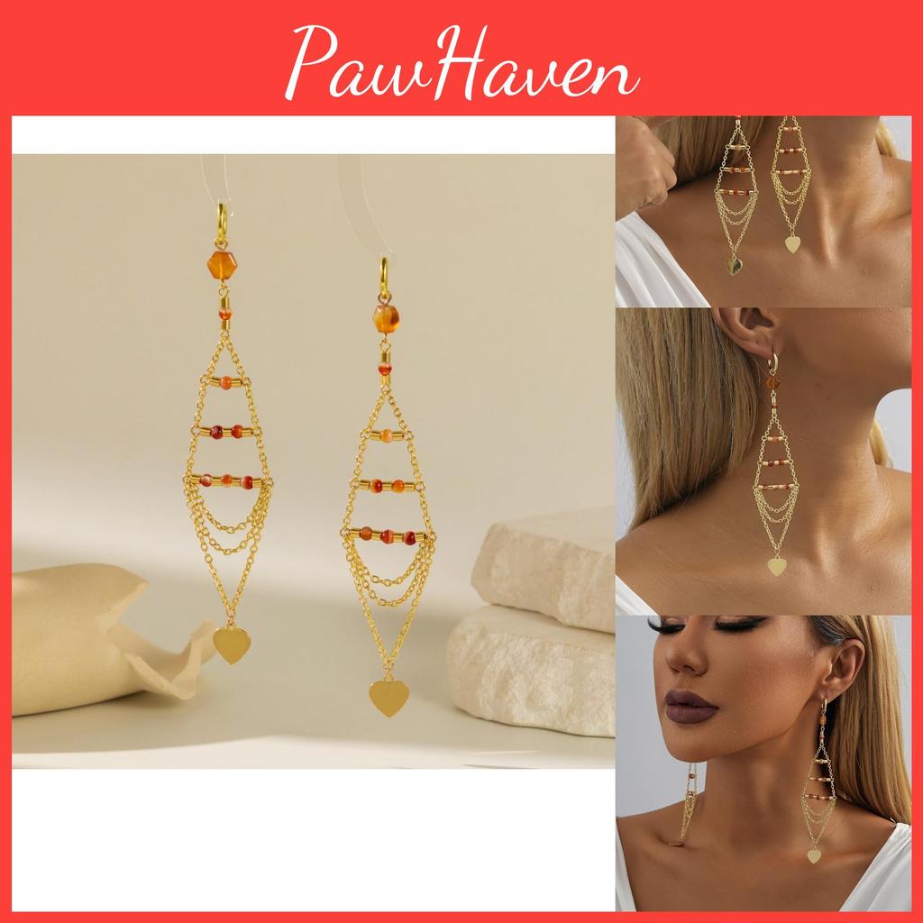 Gold Glamorous 2023 Plated Triangle Crystal Heart Tassel Earrings For Women