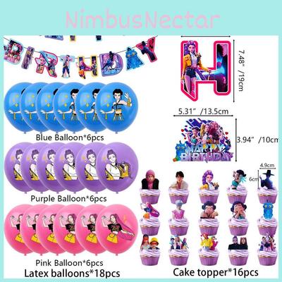Set de Decoración de Banner de Fiesta de Cumpleaños de Cazadores de Demonios Kpop Con Globos y Fondo Para Fans del Anime