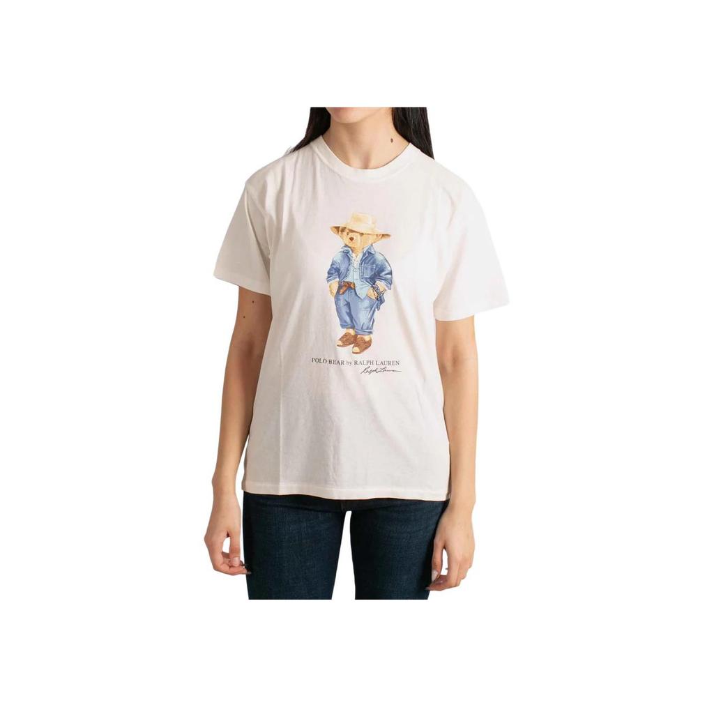 Polo Ralph Lauren Cartoon Letter Round Neck Short Sleeve T-Shirt Women T-Shirts White 211959104-001