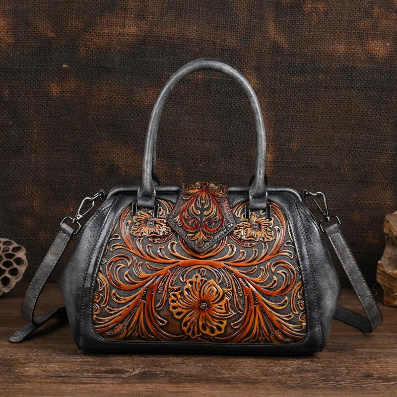 Johnature Retro embosovaná dámská kožená taška Luxusní kabelka Univerzální dámské kabelky přes rameno a crossbody
