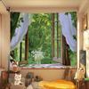 Lush Green Tree Canopy Tapestry Wall Hanging Blue Sky Forest Nature Photography Aesthetic Wall Art Bedroom Living Decor