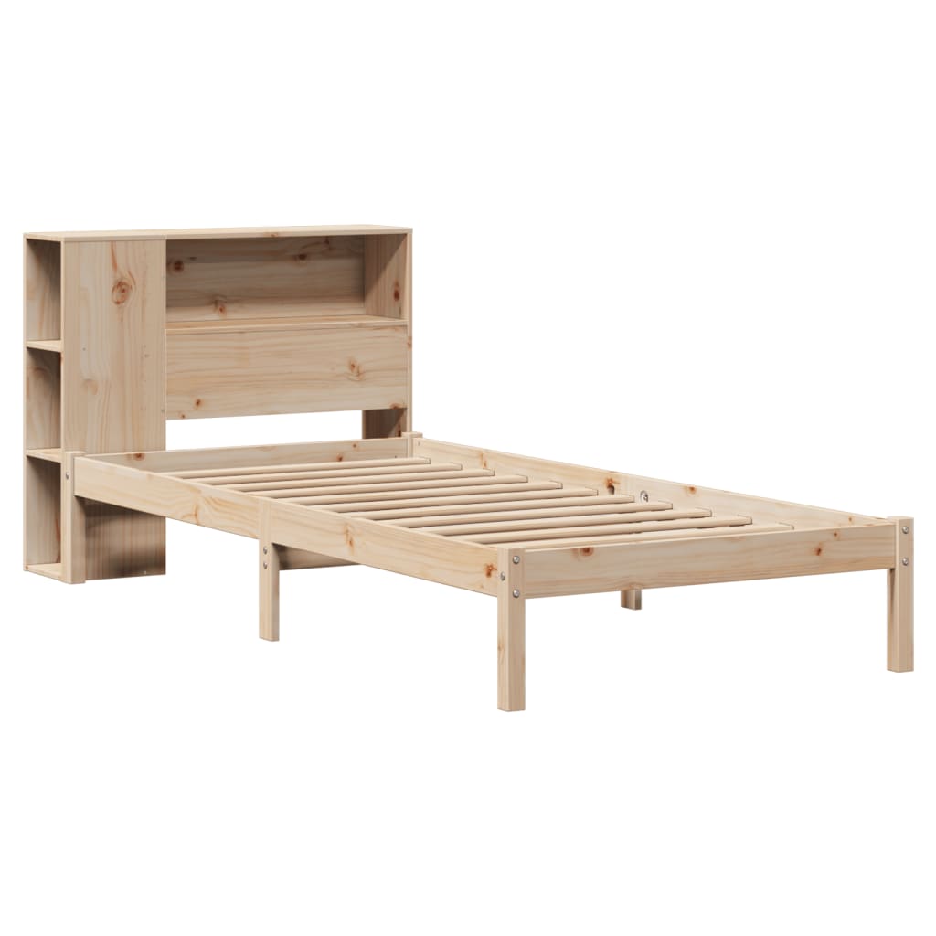 Vidaxl Bed With Shelf, Without Mattress, 75X190 Cm, Pine Wood