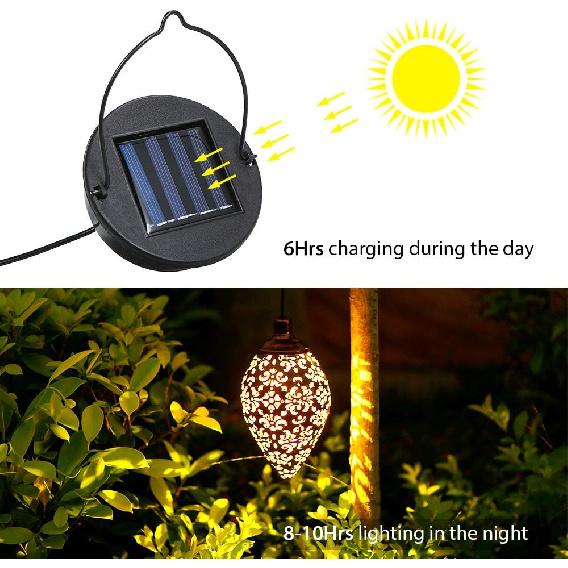 Hanging Solar Lights Solar Lantern LED Garden Lights Metal Lamp Waterproof for Outdoor Hanging Decor (2 Pack)