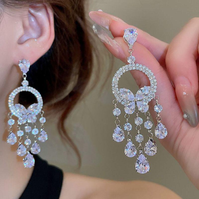 Silver Zircon Butterfly Teardrop Earrings - Luxurious, Elegant & Versatile Jewelry for Women