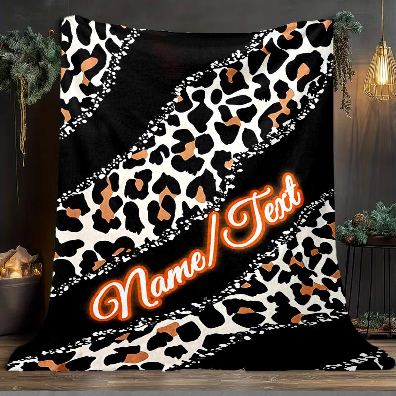 1PC Custom Name Leopard Print Fashion Trend outdooor Flannel blankets Throw Blanket All-Season Throw Gift Bedspread for Couch, Bed, Camping Holiday Bi