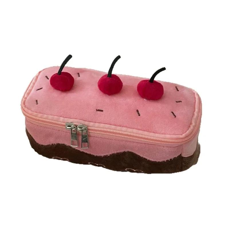 Sweet Cherry Pencil Case for Kids Girl Cake Dessert Cherry Stationery Bag Large Capacity Pen Bag Student Makeup storage case