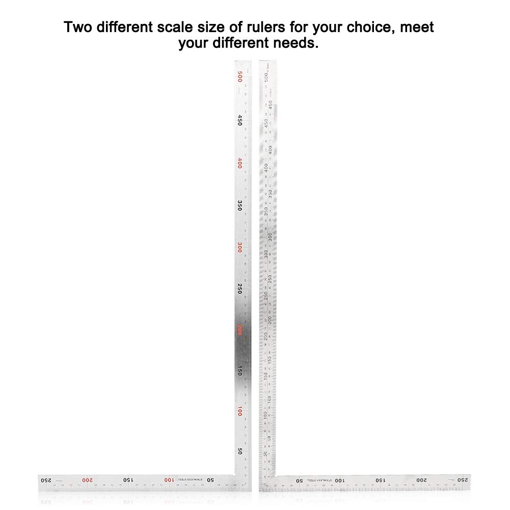 Walfront 90 Degree Right Angle Finder Ruler, Stainless Steel, Easy-to-Read Measuring Square Layout Template Tool (500mm x 250mm)