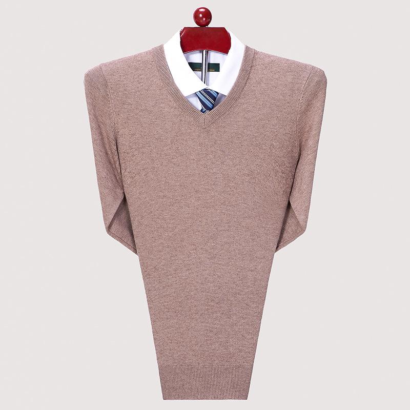 Men's V-Neck Winter Knit Sweater - Middle-Aged Thick & Warm Pullover