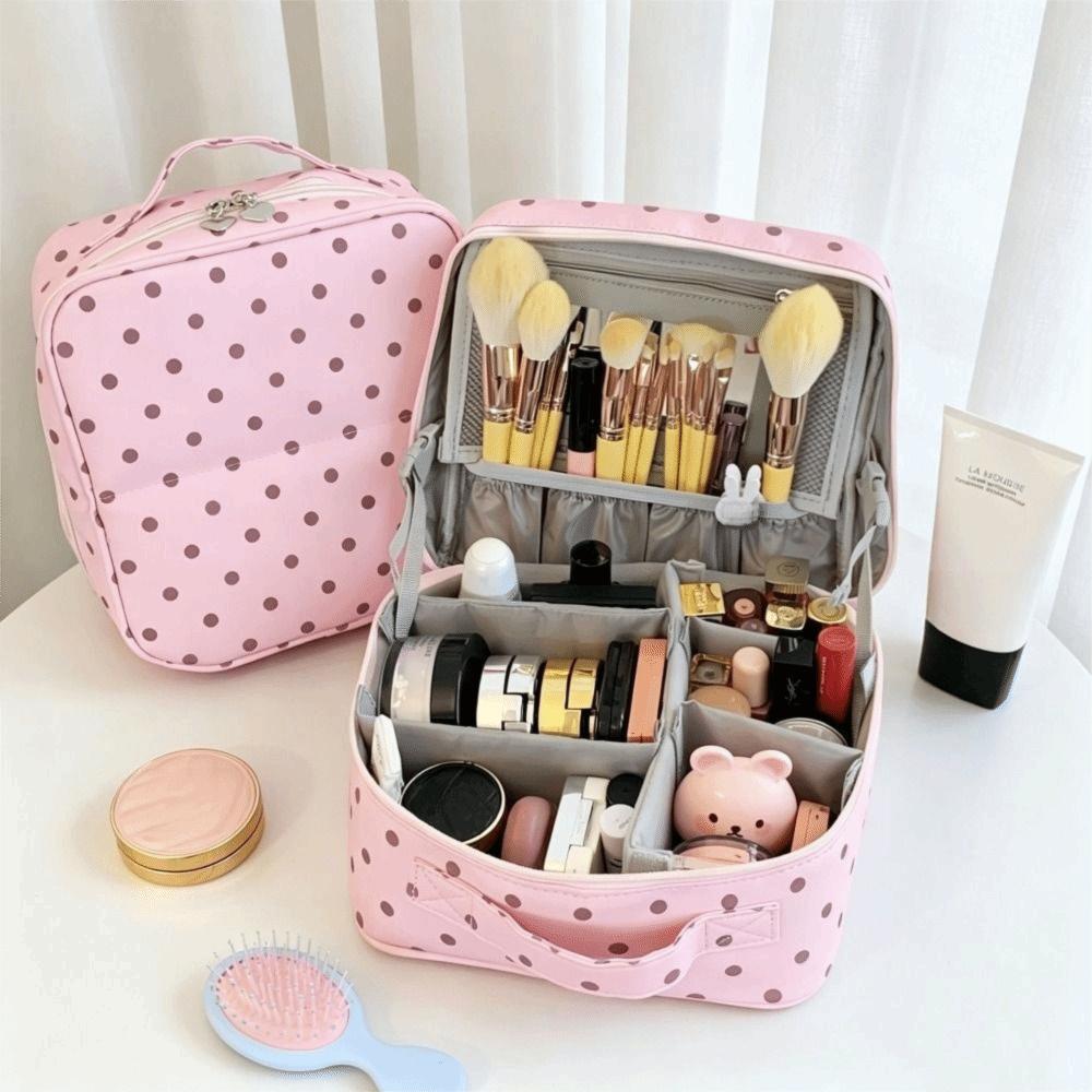 Polka Dot Handheld Makeup Bags Foldable Toiletry Pouch Sweet Style Cosmetics Organizer Travel Use