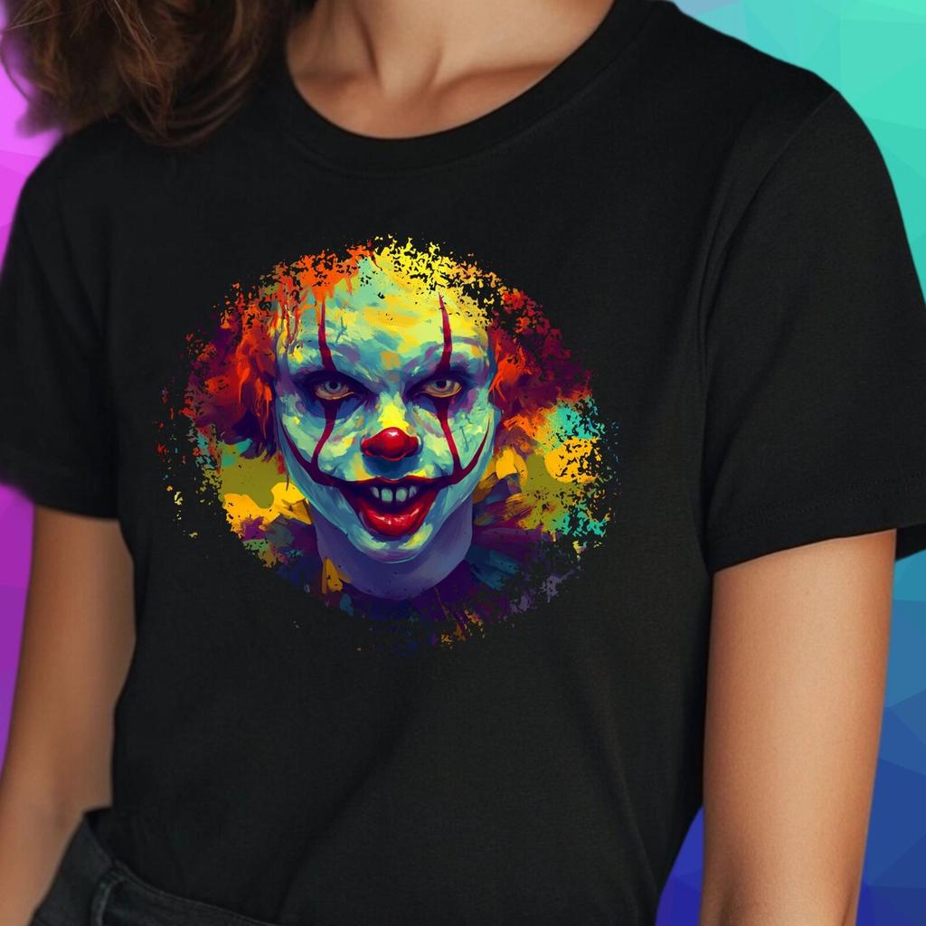 T-Shirt Frauen Horror Clown Motiv Baumwolle Größe S bis 3XLWird in neuem Fenster oder Tab geöffnet