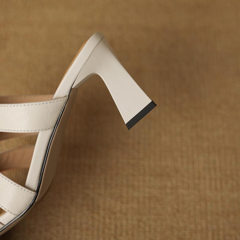 Fashion Women's new summer square head genuine leather sheepskin high-heeled high-heeled oversized open toe breathable sandals