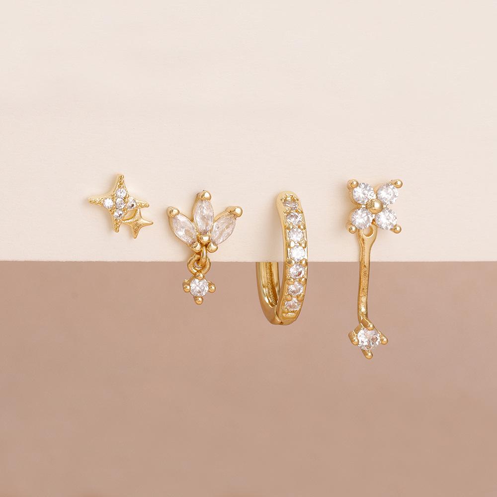 

Zircon Flower Stud Earrings Star Moon Delicate Luxury Fashion Jewelry For Women