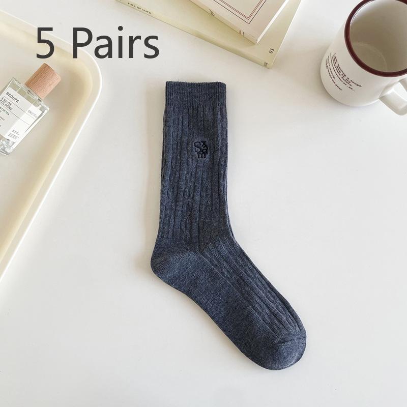 5 Pairs of Female Spring and Summer Sweat Absorbing Twist Letters In The Tube Cotton Pile Socks