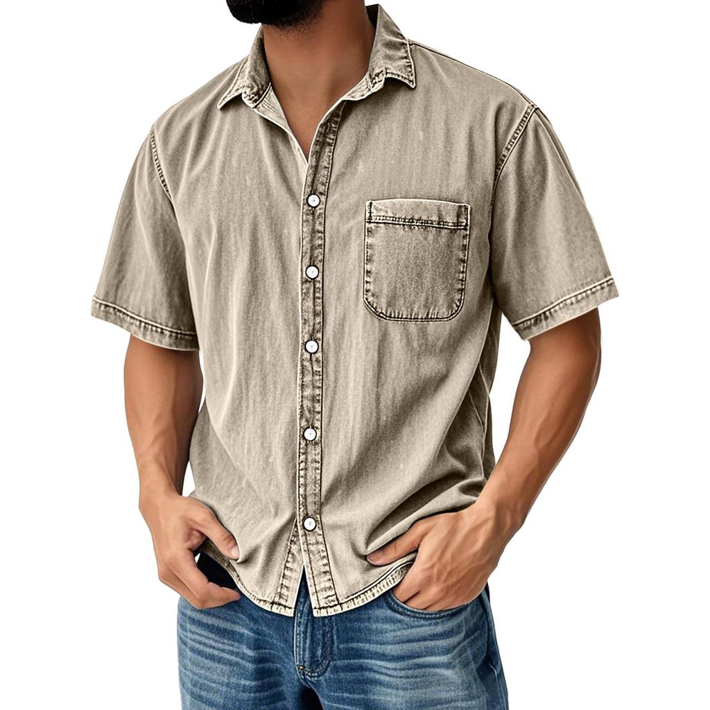 Men's Vintage Button Down Bowling Shirts Short Sleeve Summer Beach Shirt