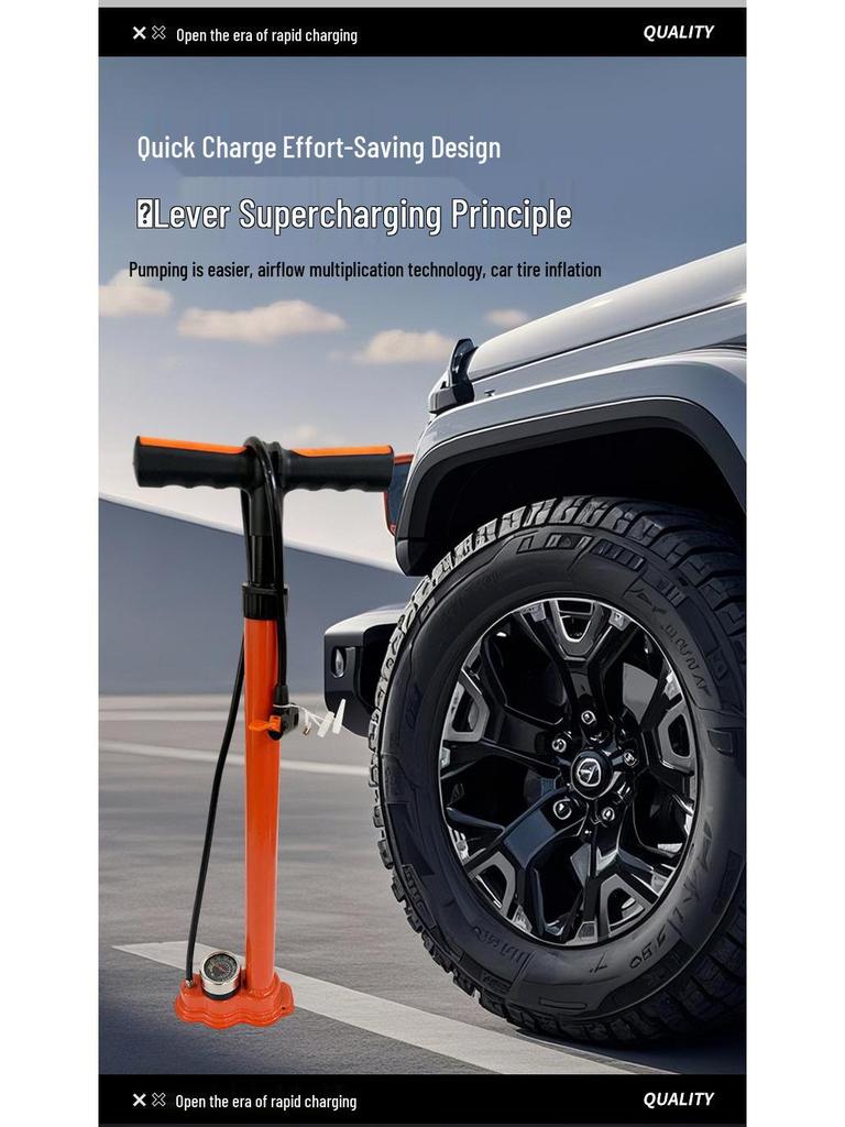 All-Steel Manual Inflatable Air Pump with Gauge and T-Handle for Bicycle and Outdoor Use