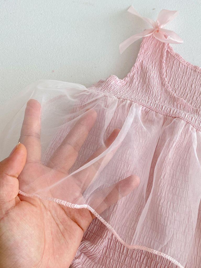 Summer Baby Romper: Pink Mesh Princess Dress with Sweet Bow for Newborn Girls