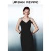 UR 2025 Autumn Draped Neck Little Black Slip Dress