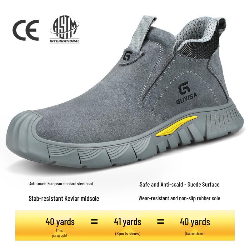 Men's Four-Season Safety Work Shoes: Anti-Smash, Anti-Puncture, Suede, Fireproof, Slip-Resistant, Wear-Resistant.