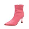 New Style Luxury Pink Stiletto Boots Women's Solid Pointed Toe Footwear Side Zipper Leather Casual Party Shoes Thin High Heels
