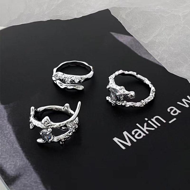 Punk Irregular Rings With Opal Aesthetic Egirl Hollow Vintage Stone Rings For Women Y2k Open Ring Trendy Jewelry