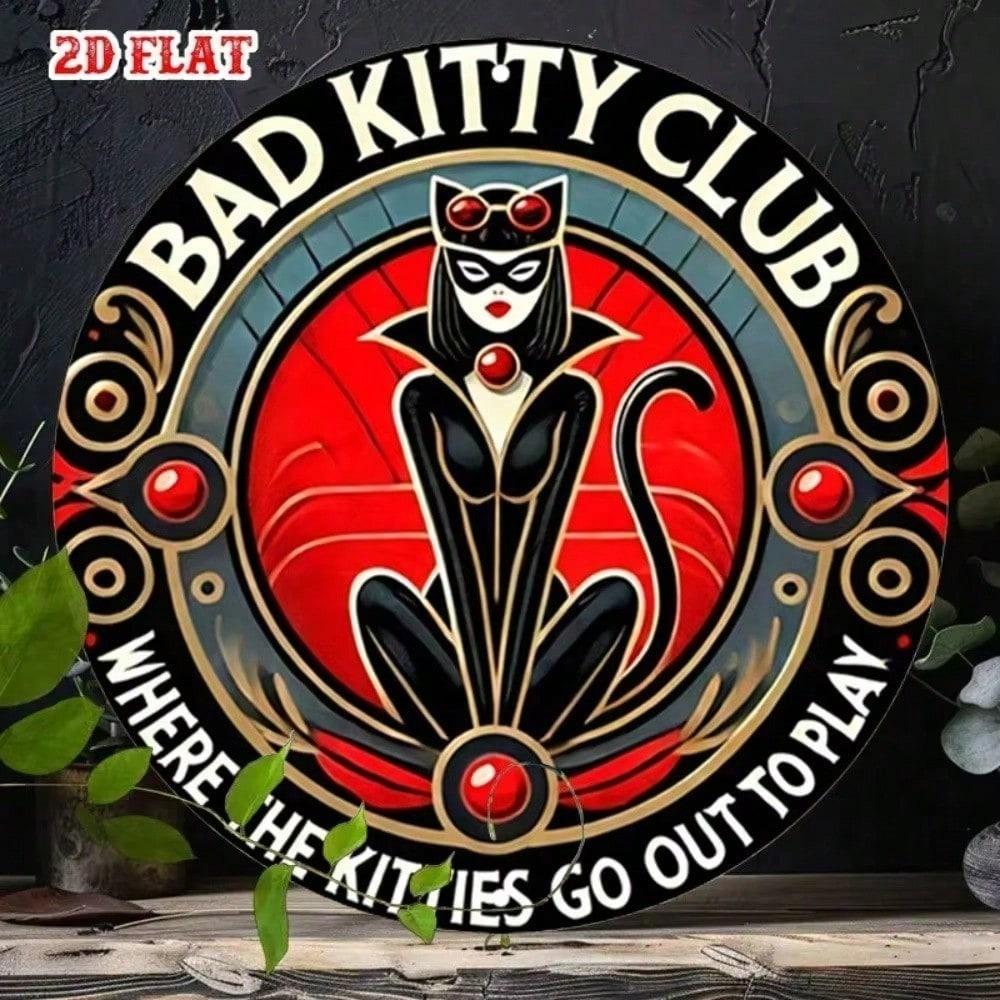 Metal Poster Bad Kitty Vintage Black Cat Wall Art Decor for Home Bar Garage
