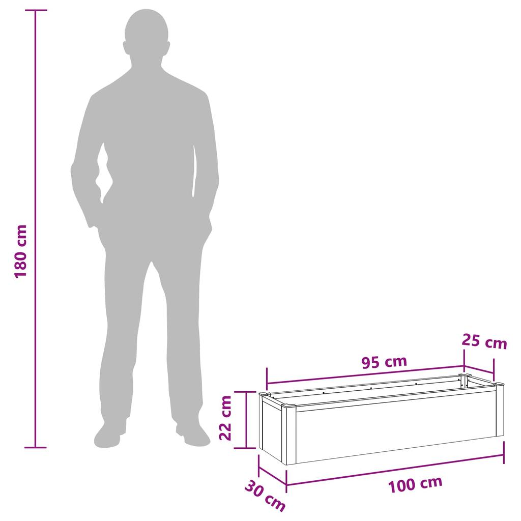 Raised Garden Bed Gray 100 X 30 X 22 Cm WPC and Aluminum
