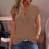 Women's Fashion Tops Short Sleeve V Neck Solid Color T-Shirt