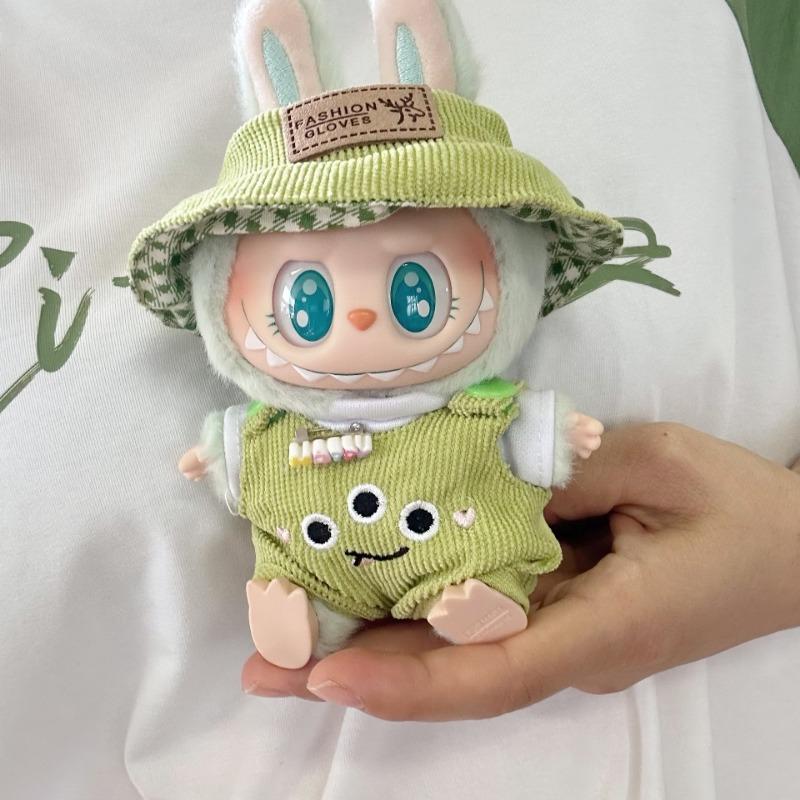 Only clothes]For  Pendant Pull Cloth Doll for the First and Second Generation Blind Box For  LABUBU Clothes Bear Suspenders Pants Suit