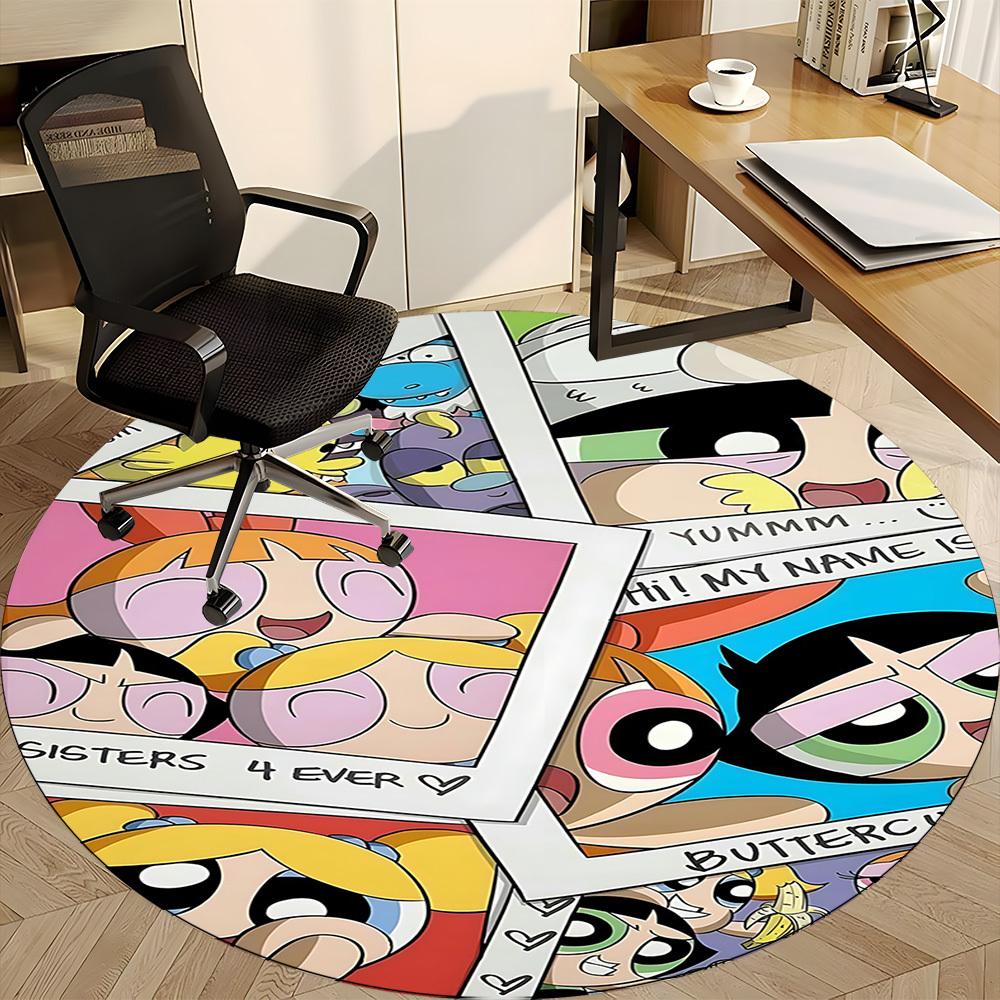 1pc Powerpuff Girls Office Round Area Rug, Under Office Chairs Bedroom Living Room Home Decor, Room Decoa1022136