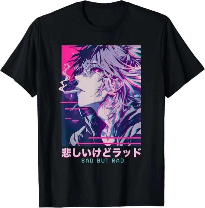 Anime Smoking Anime Femboy Glitch Sad But Rad Vaporwave Black T Shirt S