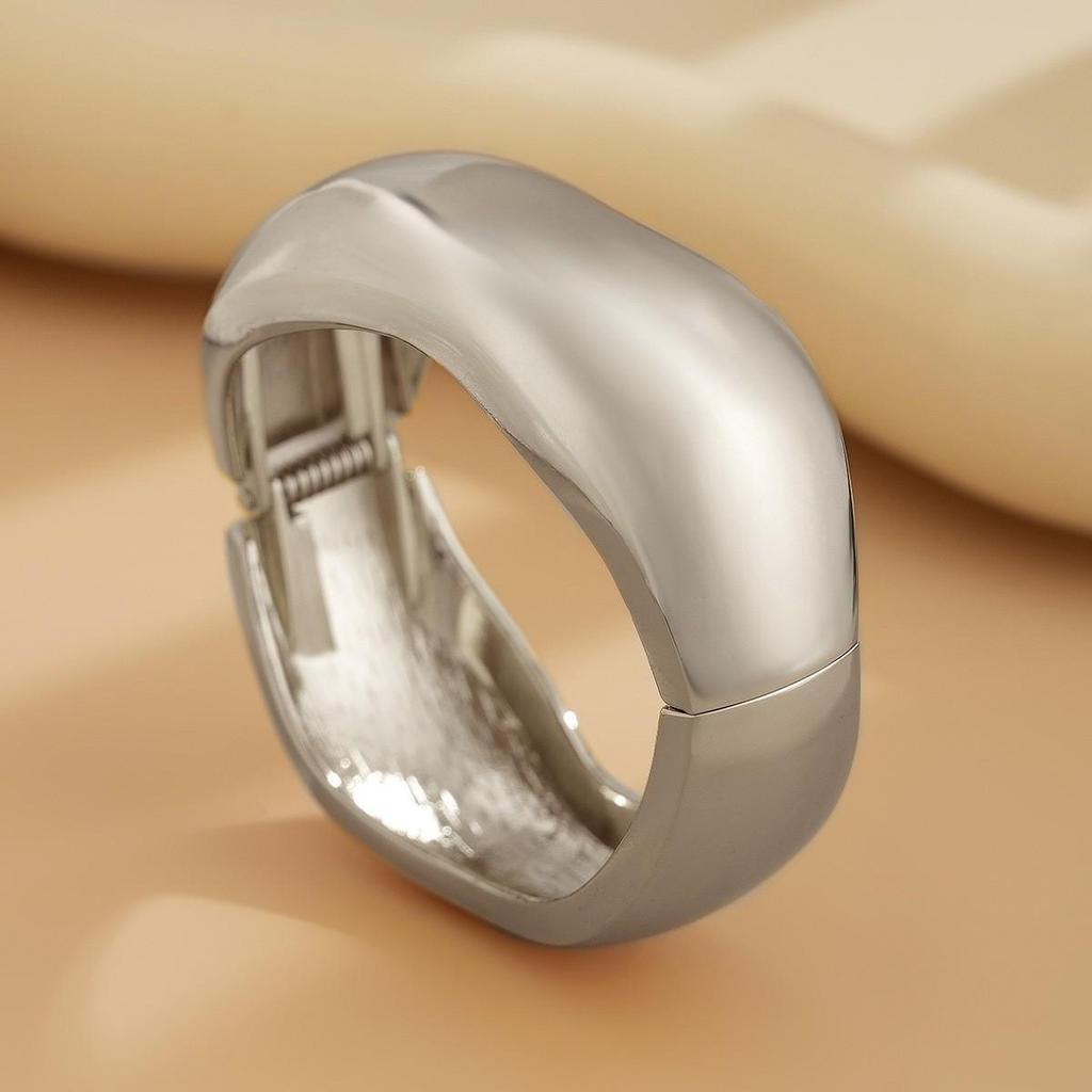 Bold Geometric Metallic Wide Bangle with Heavy Industry Design